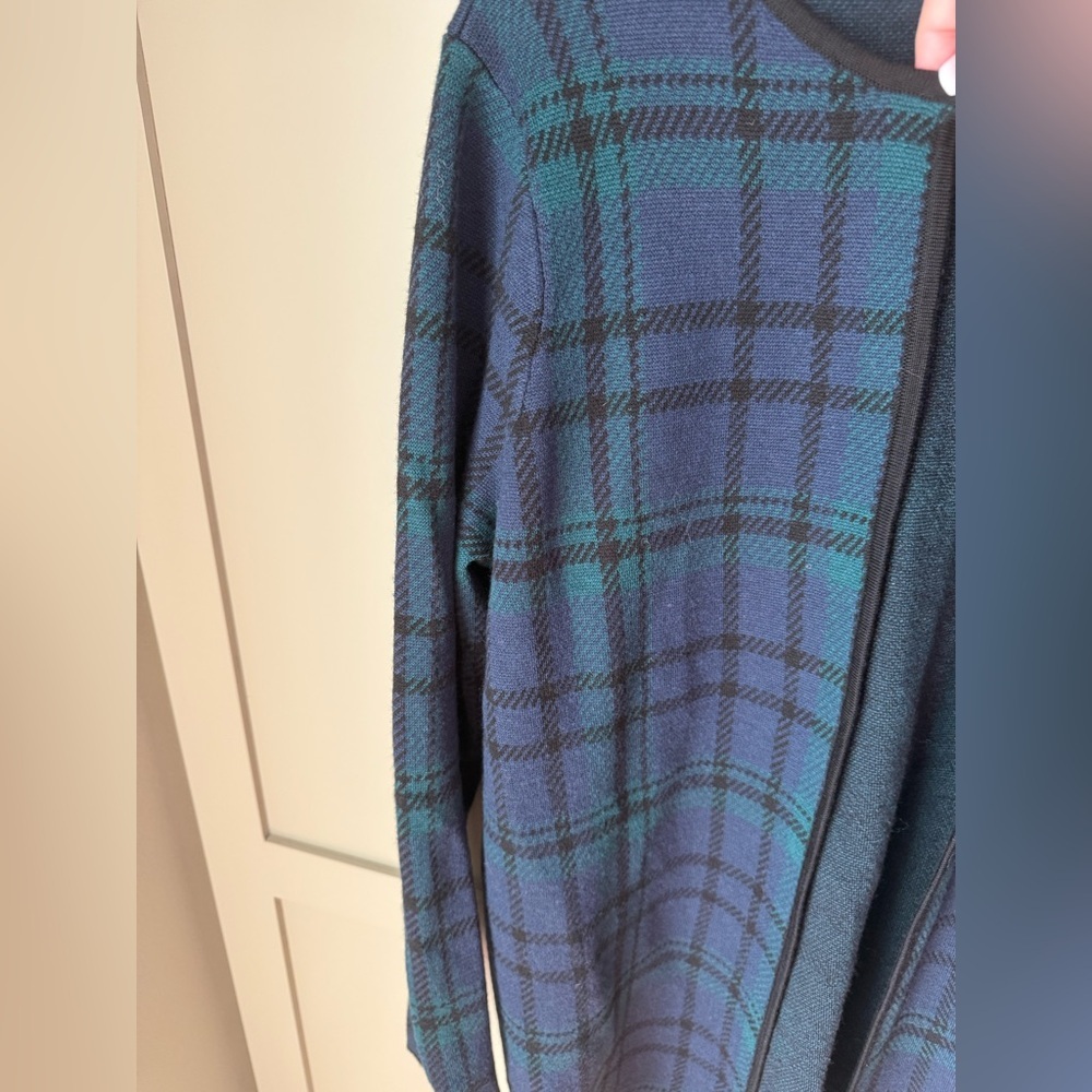 EUC Talbots Blue & Green Plaid Open Front Cardigan SZ XL - Picture 6 of 11